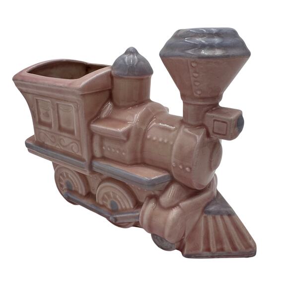 Vintage Baby Train Vase Planter Pink and Blue - Picture 1 of 7